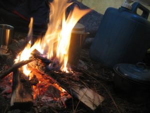 the water jug next to the fire