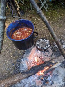 Chili hanging above the fire