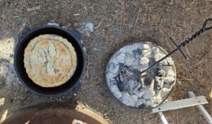 Amy made a rhubarb pie and I cooked it in the Dutch oven.
